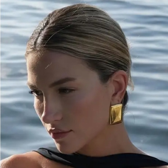 Gold Rectangle Earrings - Picture 7 of 15